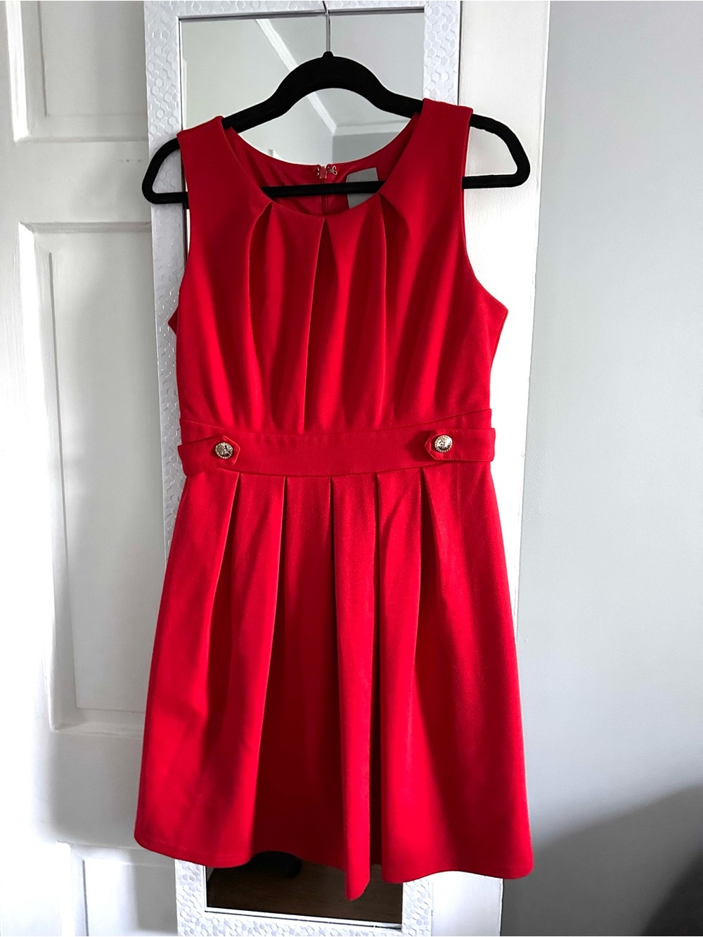 Anthropologie Red Sleeveless Pleated Belted Dress